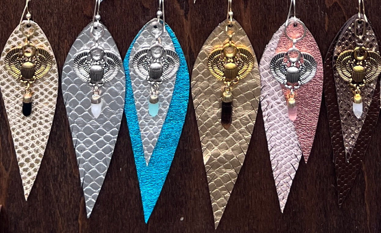 "Winged Scarab" Leather Earrings