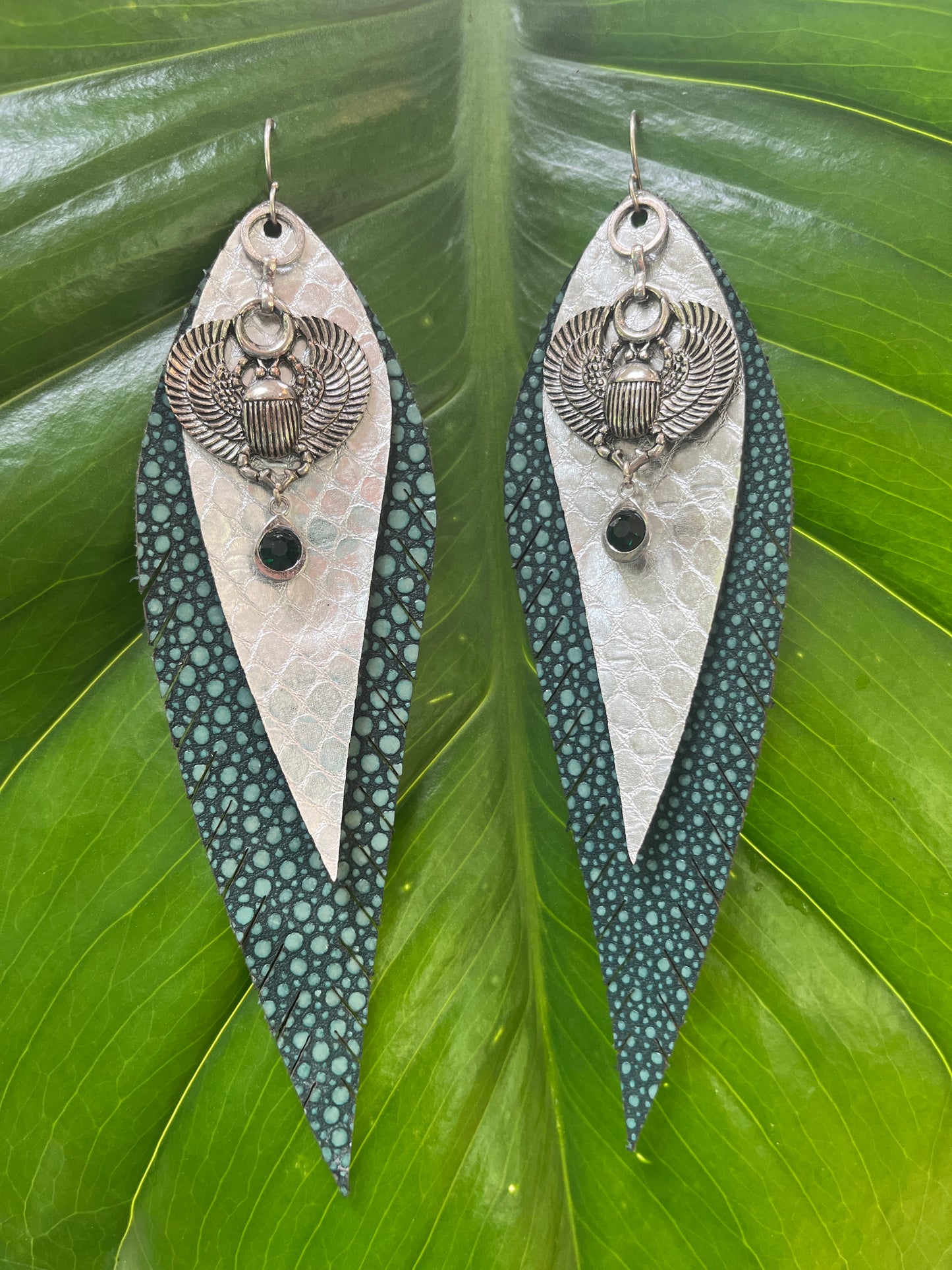 "Winged Scarab" Leather Earrings