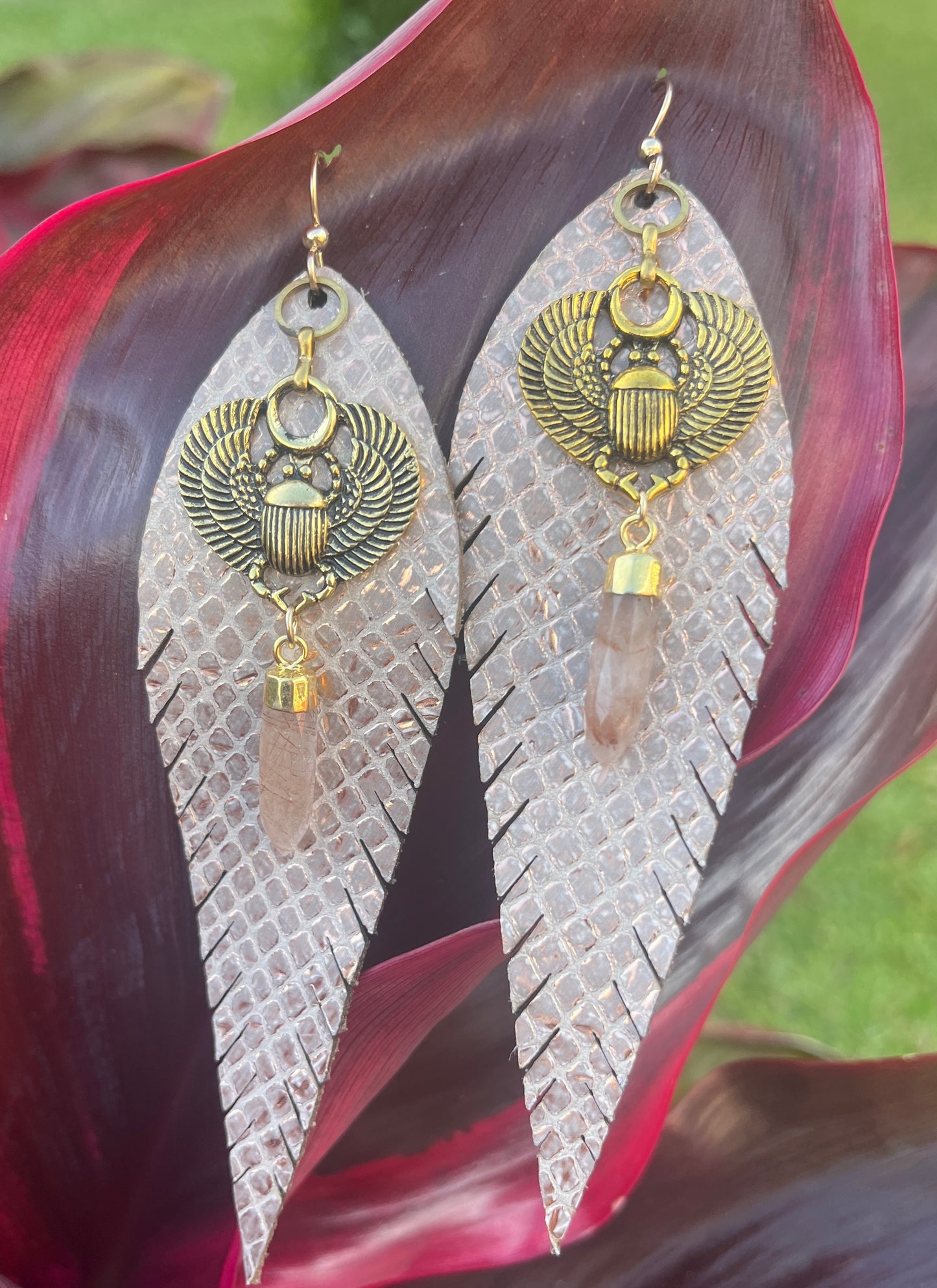 "Winged Scarab" Leather Earrings