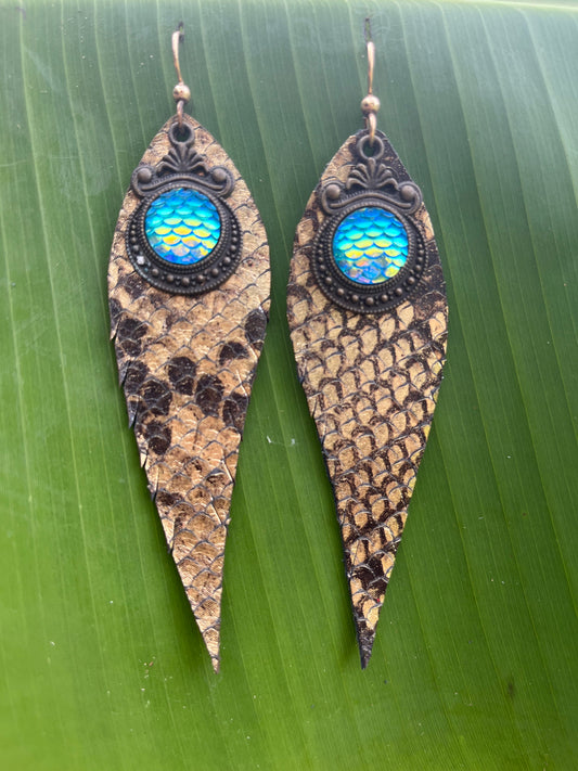"Maui Mermaid" Single Layer Leather Earrings
