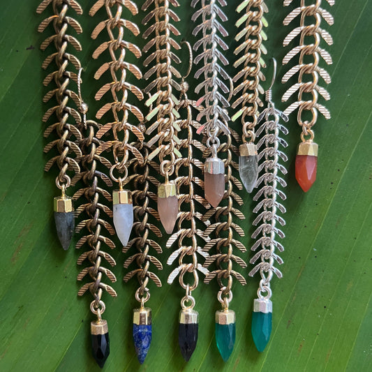 "Fishbone Mini Crystal" Gemstone Earrings