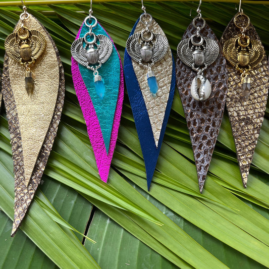 "Winged Scarab" Leather Earrings