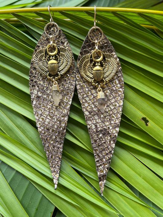 "Winged Scarab" Leather Earrings