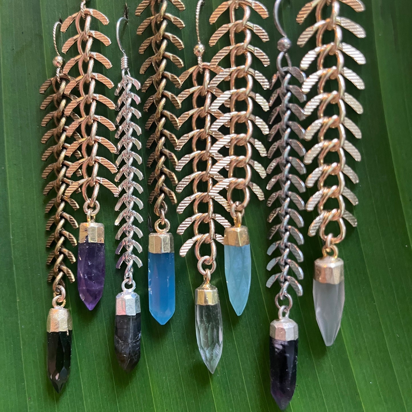 "Fishbone Amazon Crystal" Gemstone Earrings