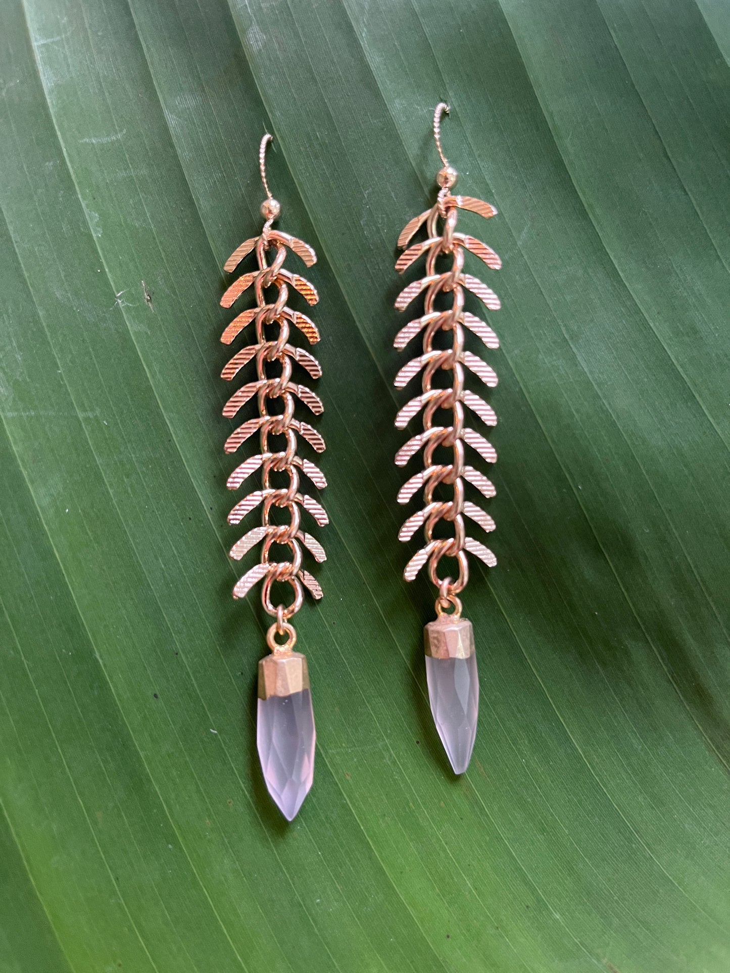 "Fishbone Amazon Crystal" Gemstone Earrings