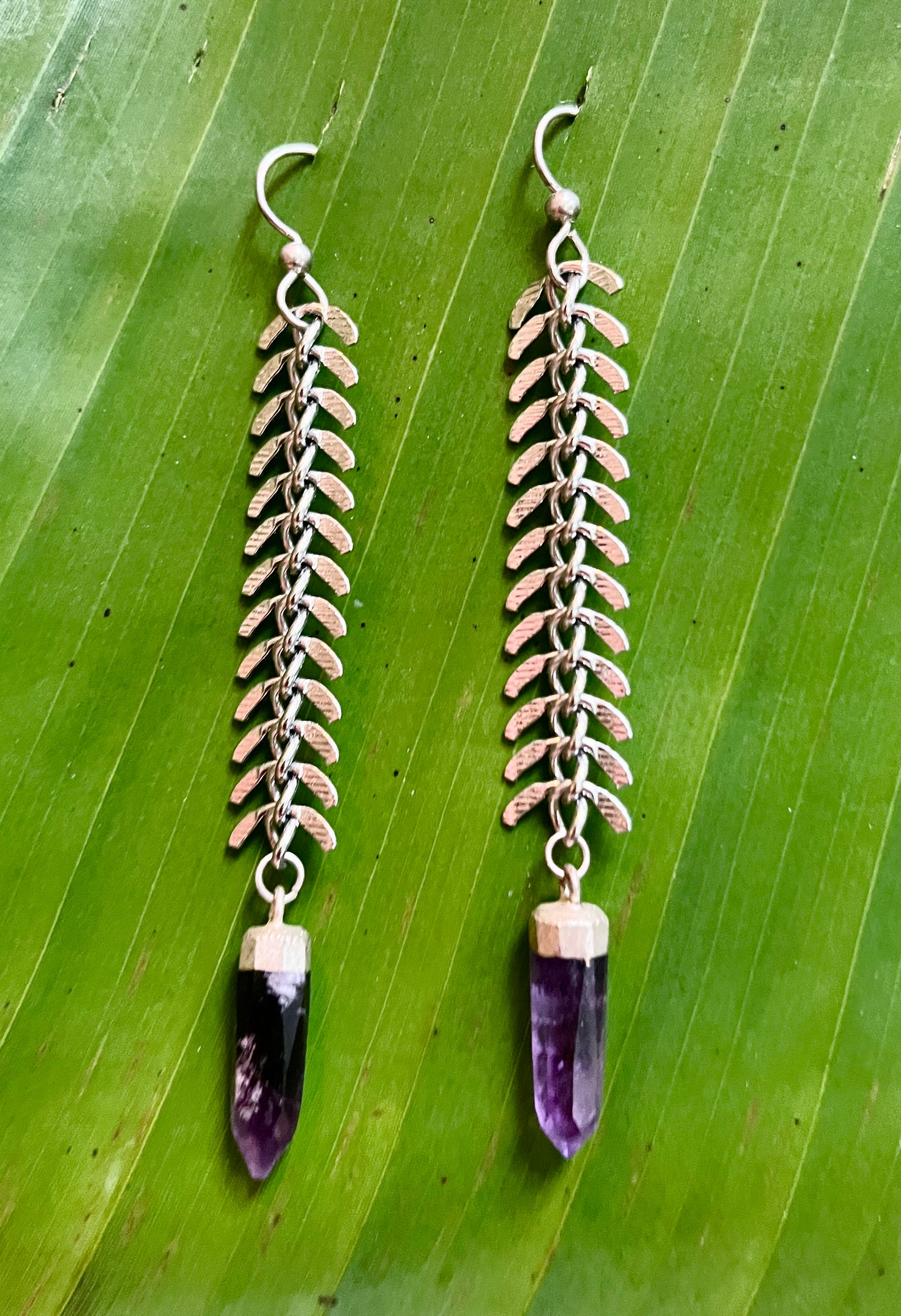 "Fishbone Amazon Crystal" Gemstone Earrings