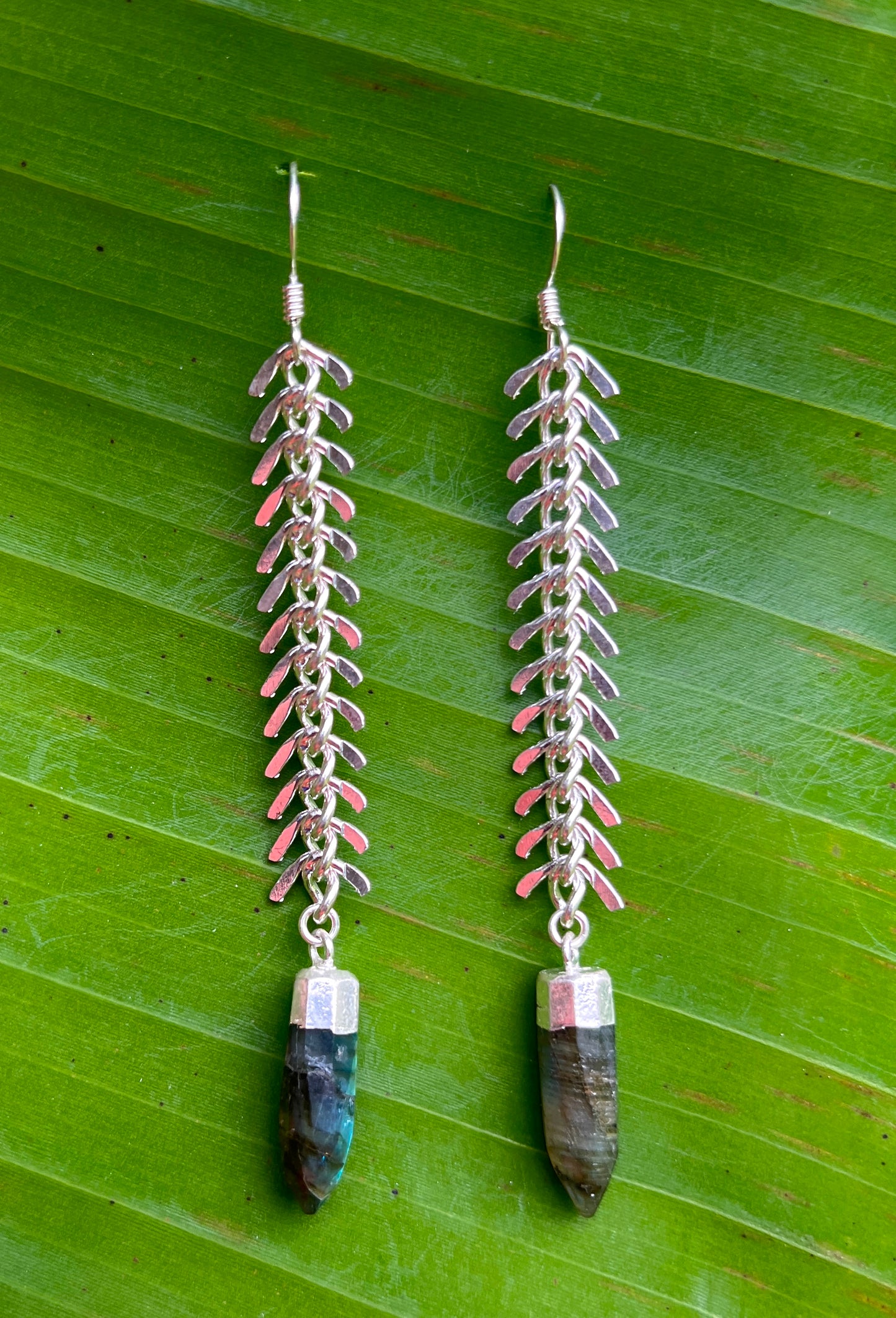 "Fishbone Amazon Crystal" Gemstone Earrings