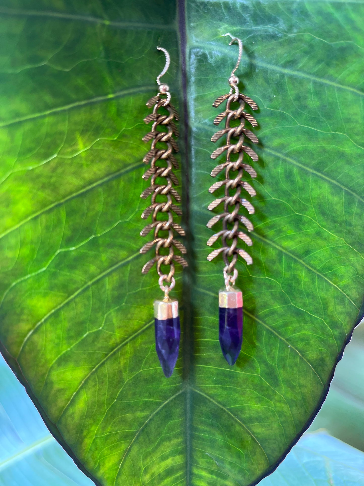 "Fishbone Amazon Crystal" Gemstone Earrings