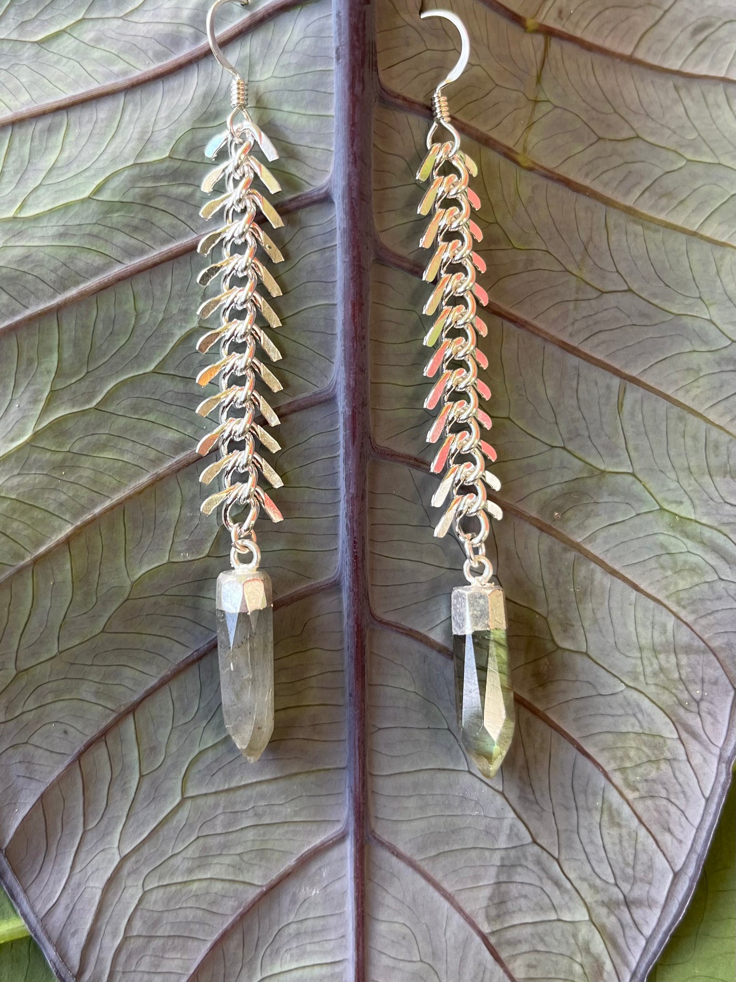 "Fishbone Amazon Crystal" Gemstone Earrings