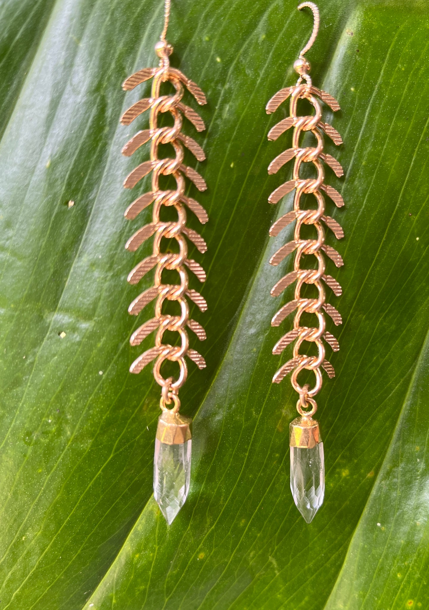 "Fishbone Amazon Crystal" Gemstone Earrings