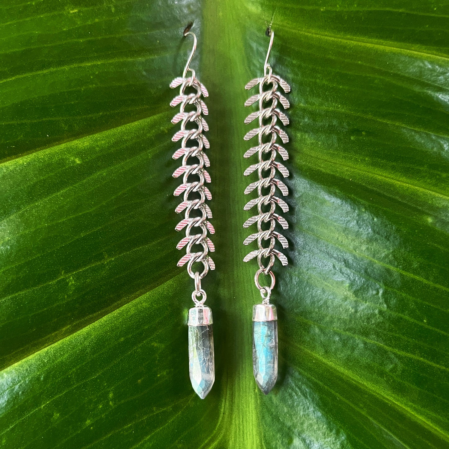 "Fishbone Amazon Crystal" Gemstone Earrings