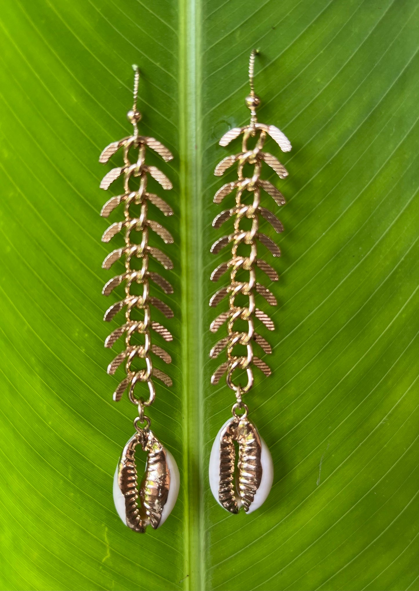 "Fishbone Cowrie" Dangle Earrings