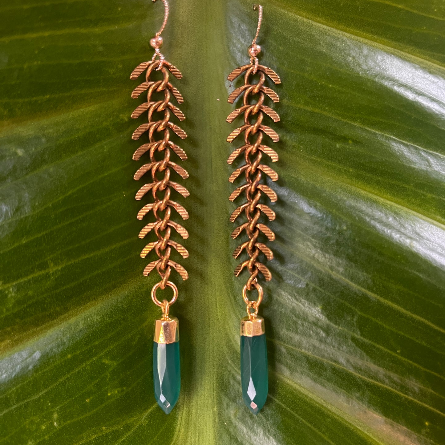 "Fishbone Amazon Crystal" Gemstone Earrings