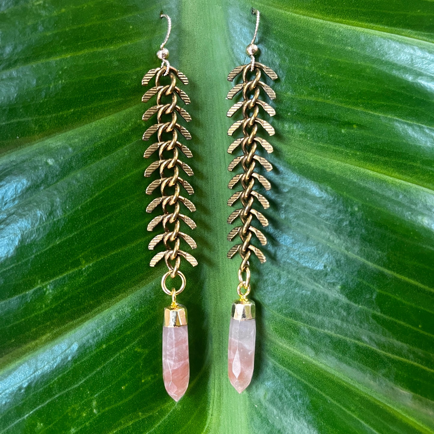 "Fishbone Amazon Crystal" Gemstone Earrings