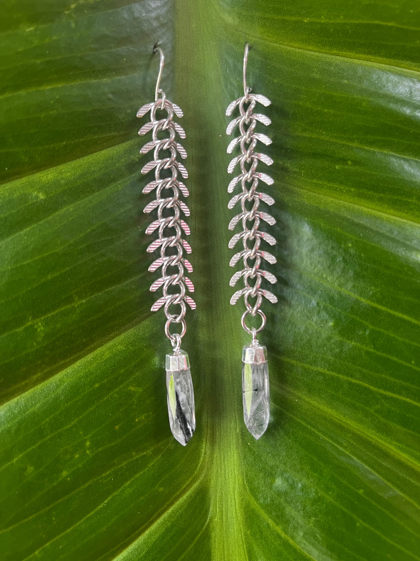 "Fishbone Amazon Crystal" Gemstone Earrings