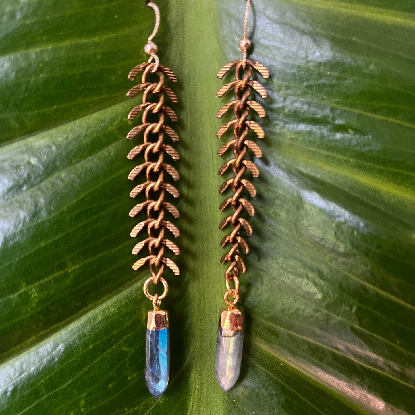 "Fishbone Amazon Crystal" Gemstone Earrings