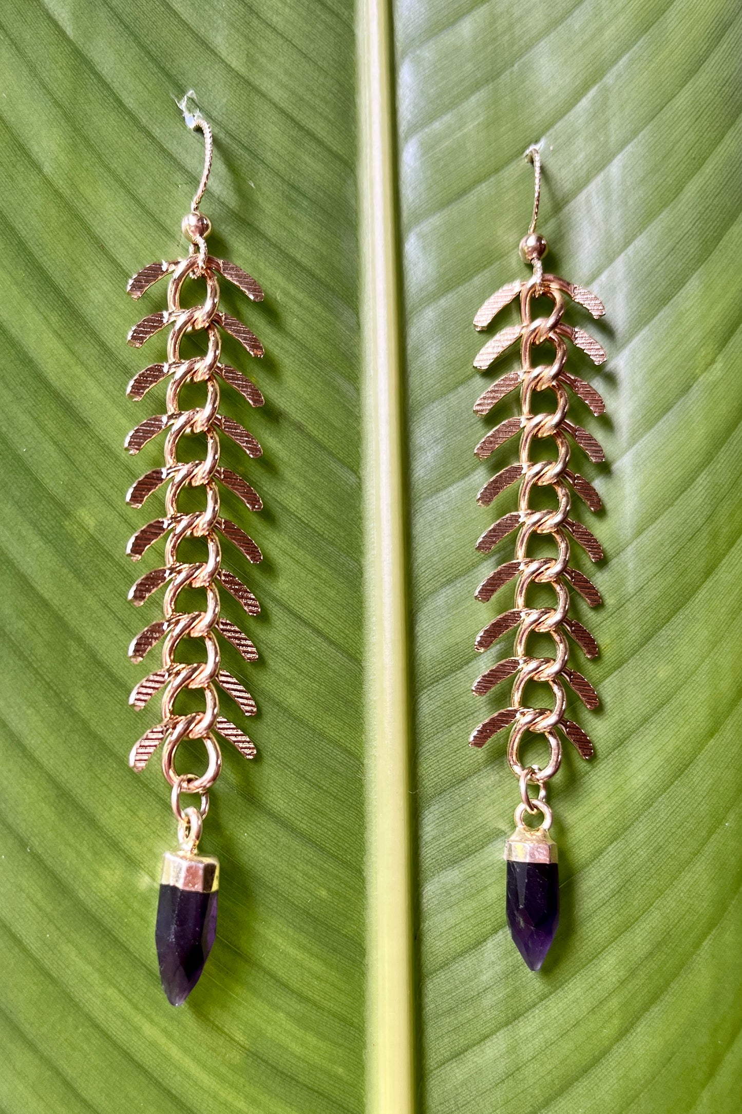 "Fishbone Mini Crystal" Gemstone Earrings