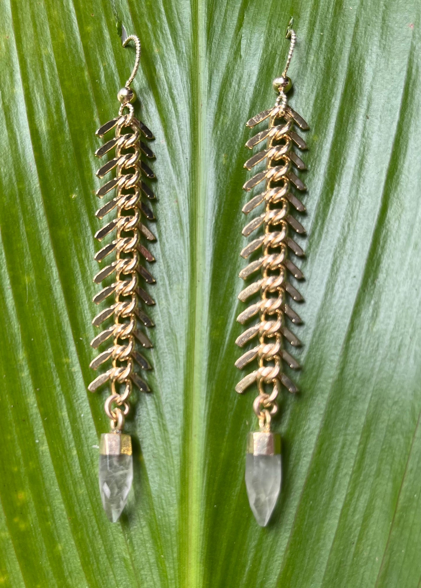 "Fishbone Mini Crystal" Gemstone Earrings