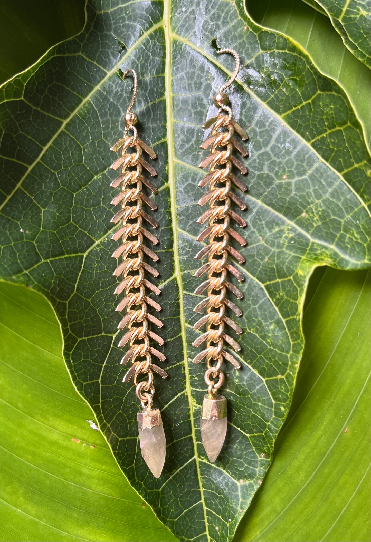 "Fishbone Mini Crystal" Gemstone Earrings