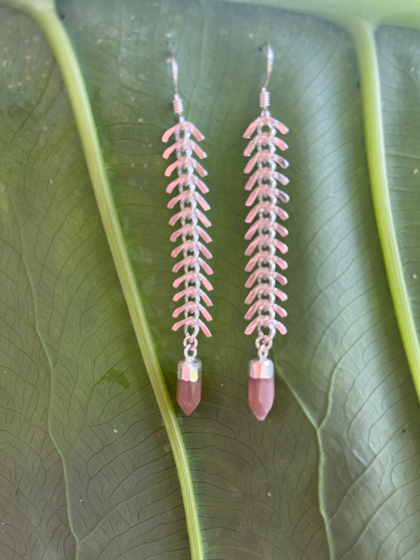 "Fishbone Mini Crystal" Gemstone Earrings