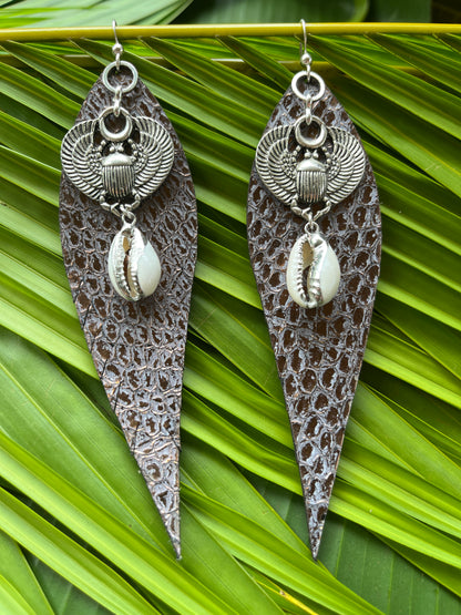 "Winged Scarab" Leather Earrings